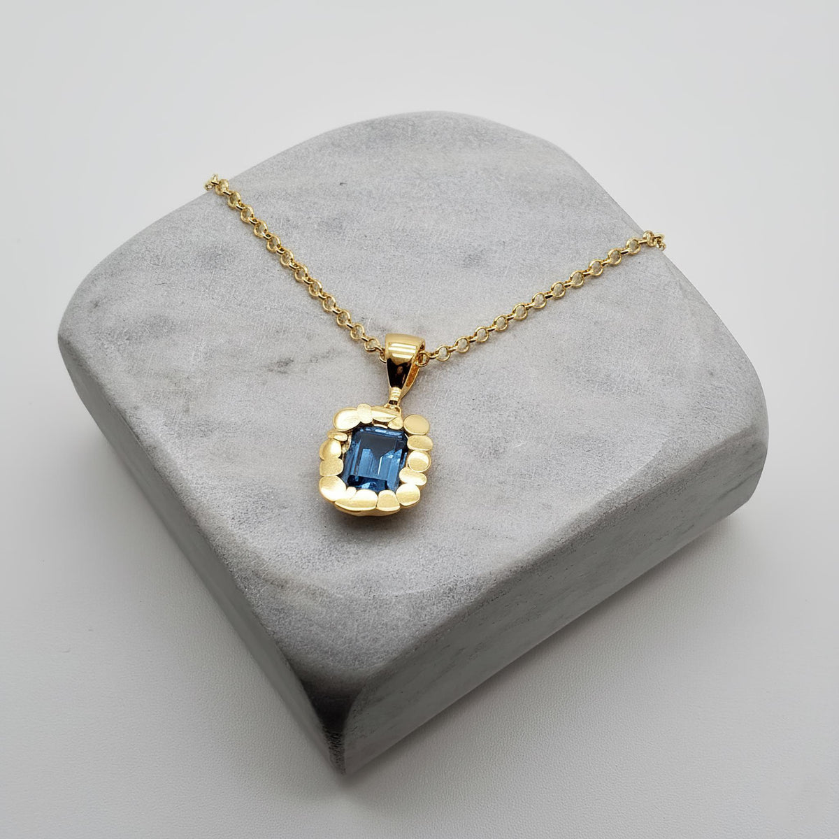 Blue CZ Square Pendant | Serenity & Balance Talisman, in Yellow Gold Plated finish