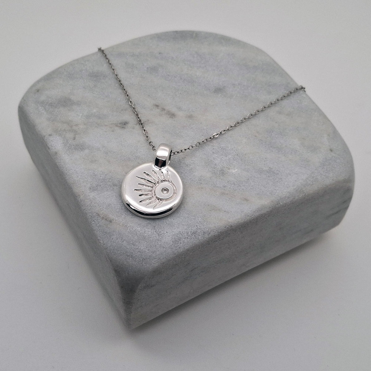 Meteor Wish Talisman Necklace | Gold Plated Celestial Coin Pendant | Shooting Star Sunburst Medallion, front view