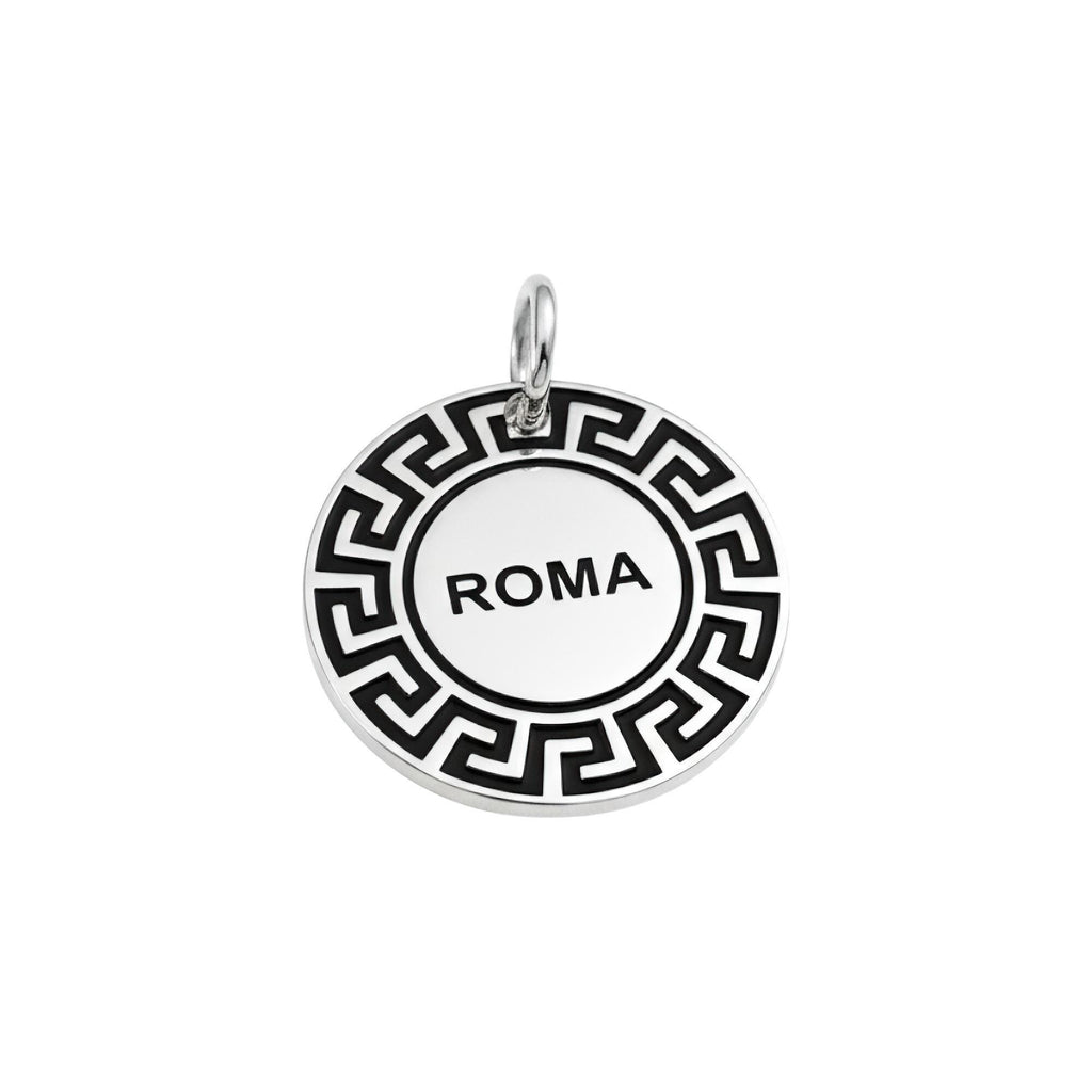 Greek Key Dog Tag | Custom Sterling Silver Meander Pet Tag | Engraved Greek ID Tag, alternate angle