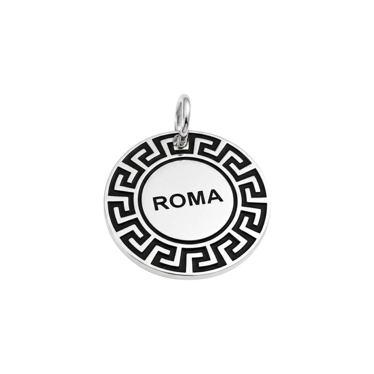 Greek Key Dog Tag | Custom Sterling Silver Meander Pet Tag | Engraved Greek ID Tag, alternate angle