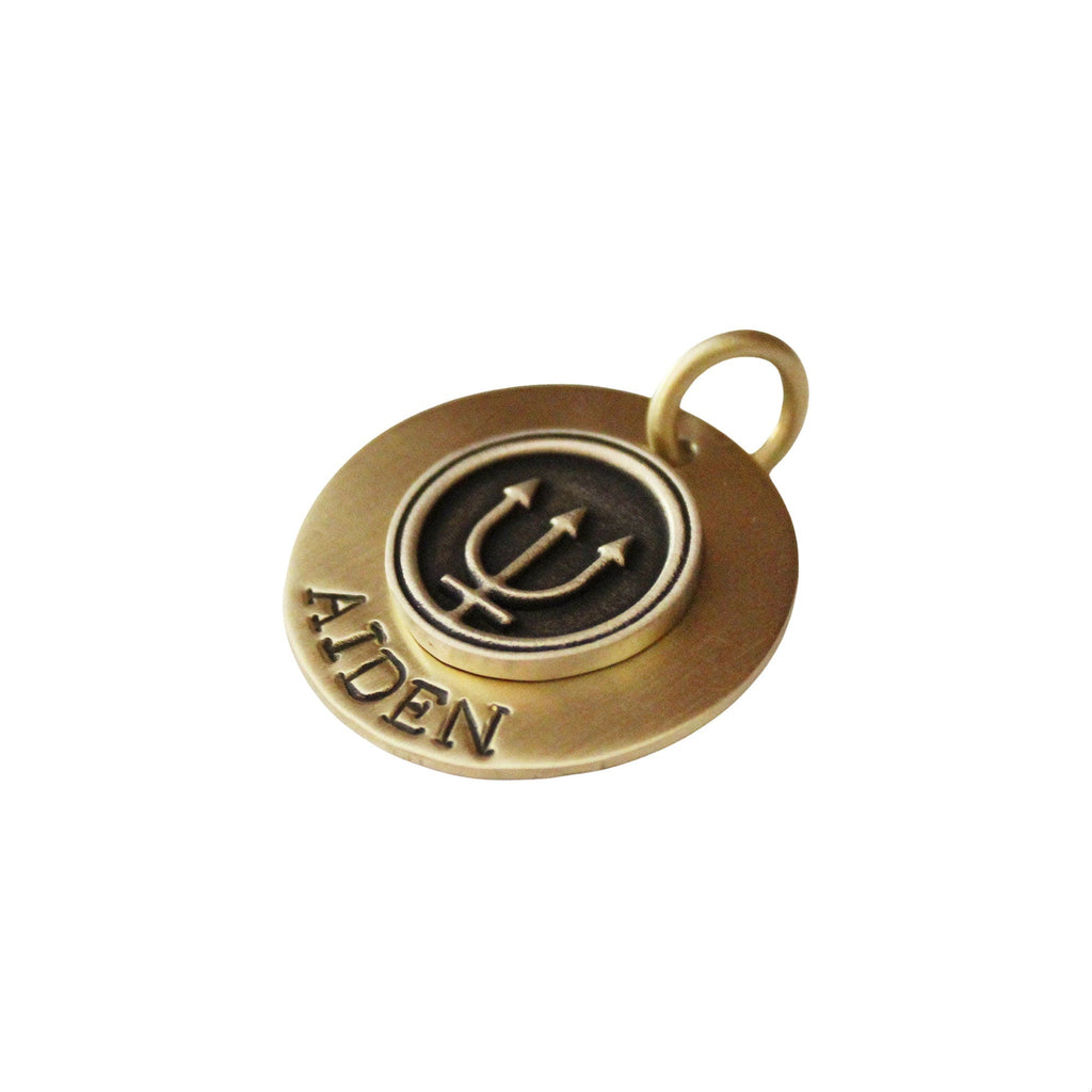 The Sovereign Trident Token | Artisan Maritime Pet ID & Custom Engraved Dog Tag, close-up detail