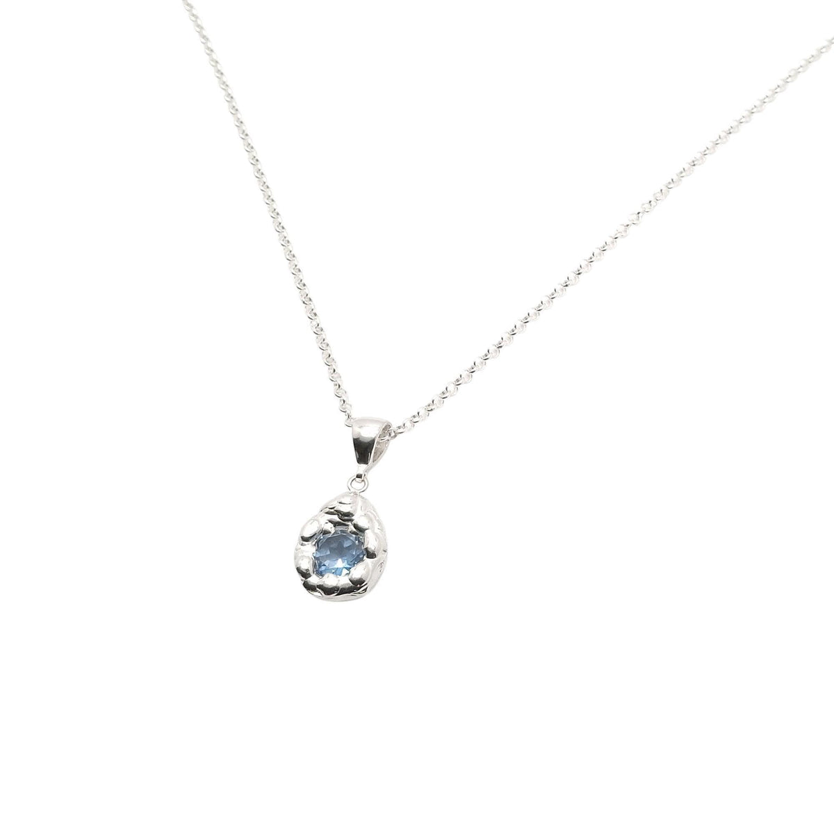 Free-Form Droplet Necklace | Light Blue CZ Talisman, additional detail