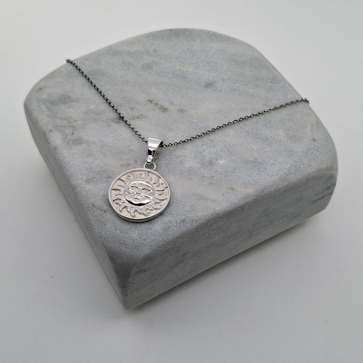 Celestial Smiling Sun Medallion | Radiant Optimism Talisman, alternate angle