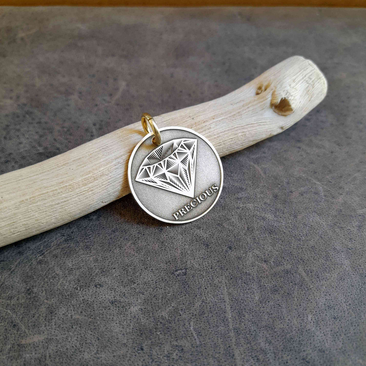 The Brilliance Token | Artisan Diamond Pet ID & Custom Engraved Dog Tag, close-up detail
