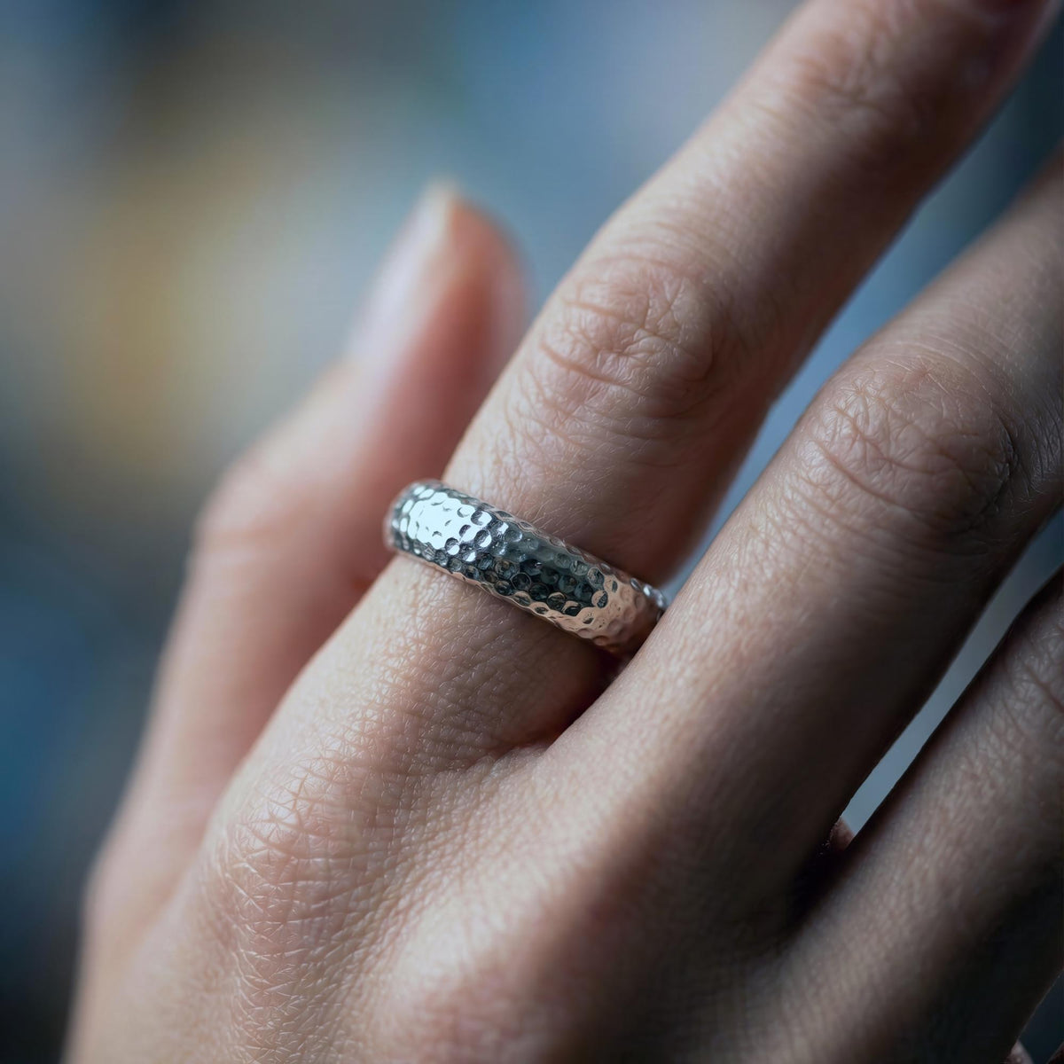 Exotic Reptile Print Ring | Shagreen Texture Band, front view
