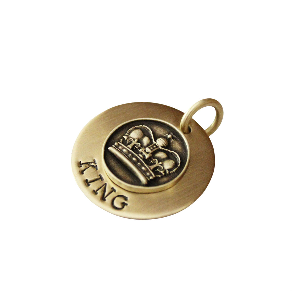 The Sovereign Crown Token | Artisan King Pet ID & Custom Hand-Stamped Dog Tag, alternate angle