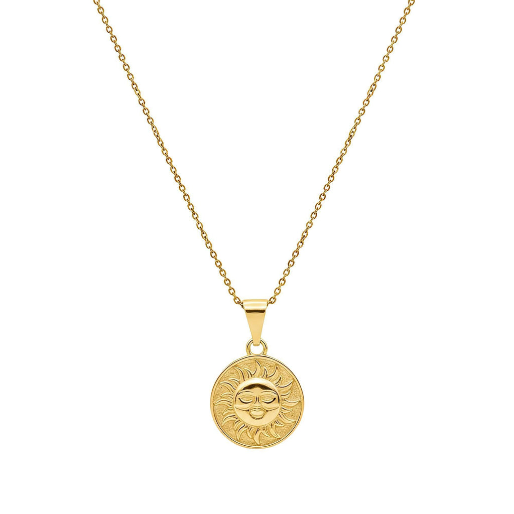 Celestial Smiling Sun Medallion | Radiant Optimism Talisman, in Yellow Gold Plated finish