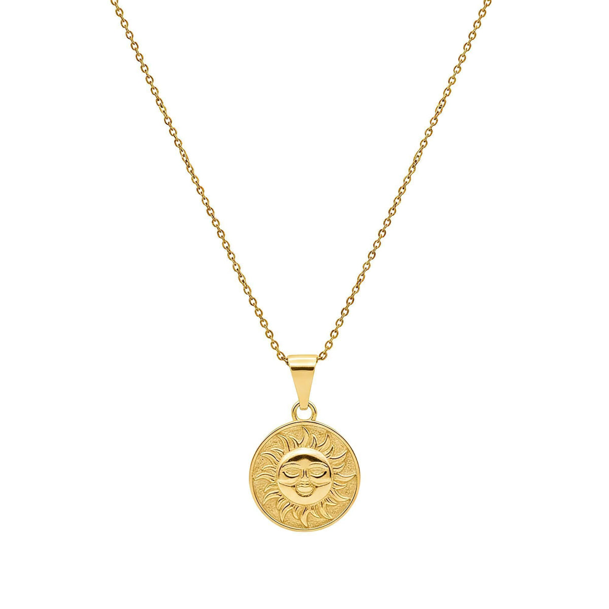 Celestial Smiling Sun Medallion | Radiant Optimism Talisman, in Yellow Gold Plated finish