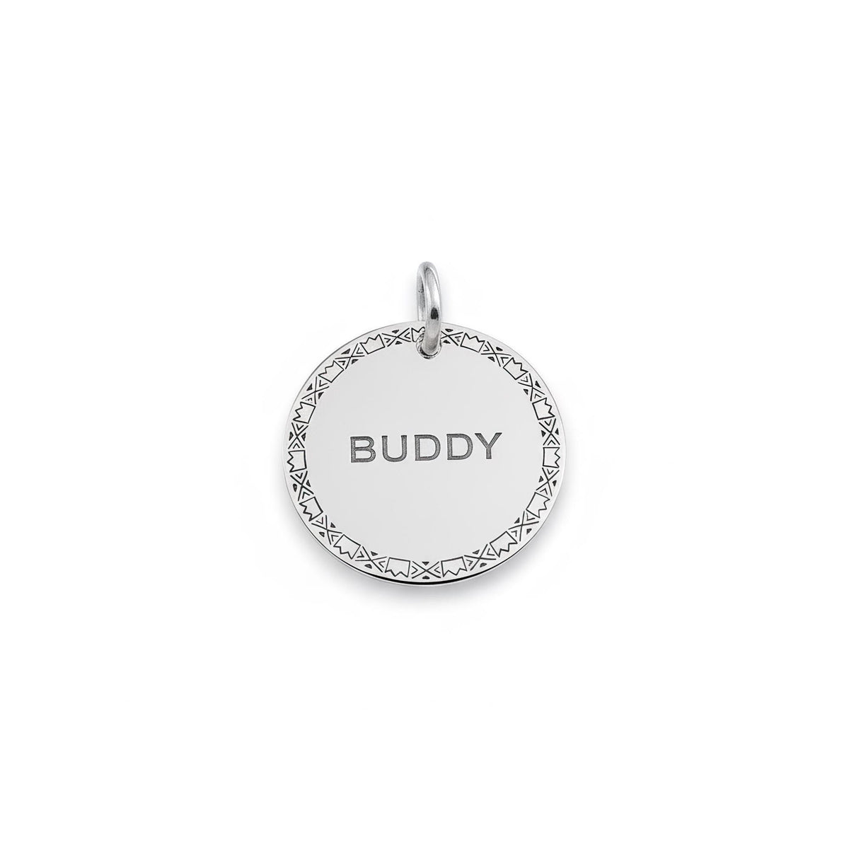 Aztec Dog ID Tag | Geometric Sterling Silver Custom Pet Tag | Tribal Engraved Dog Tag, front view