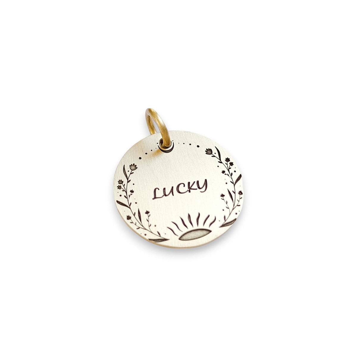 The Boho Bloom Token | Artisan Floral Pet ID & Custom Engraved Dog Tag, styled view