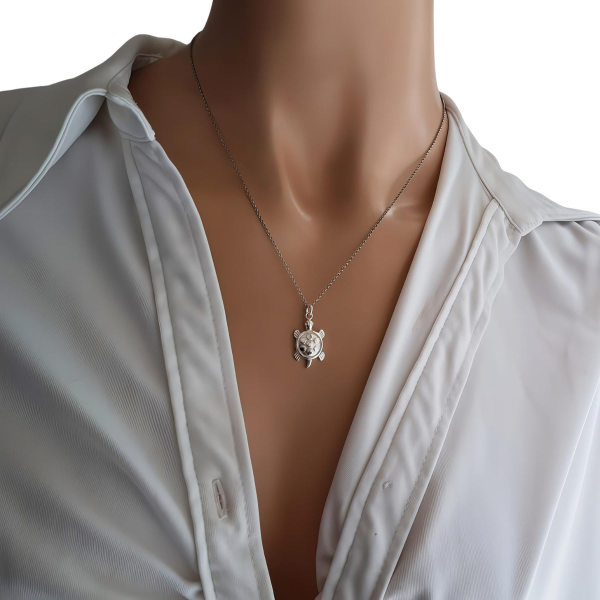 Turtle Necklace | Longevity & Protection Pendant, styled view