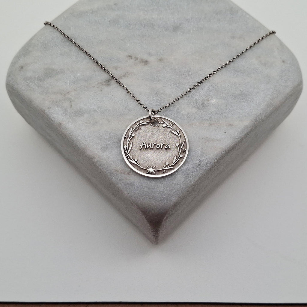 Custom Name Necklace | Star Wreath Talisman, front view
