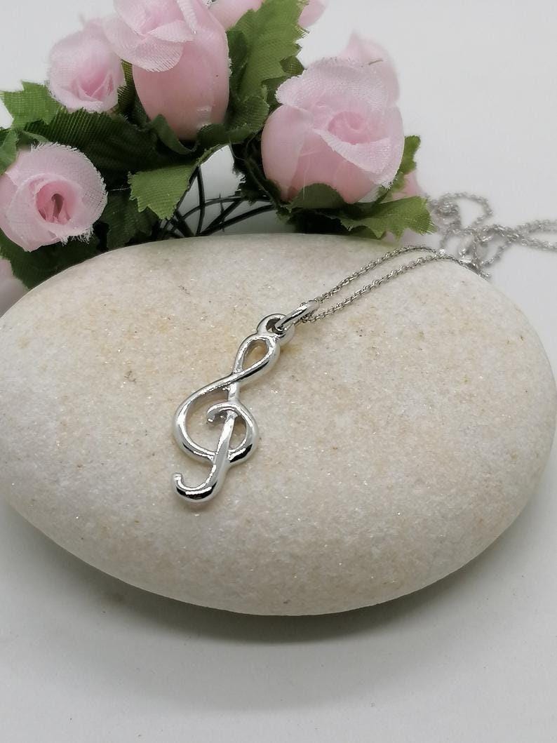 Treble Clef Necklace | Dainty Music Note Talisman, alternate angle