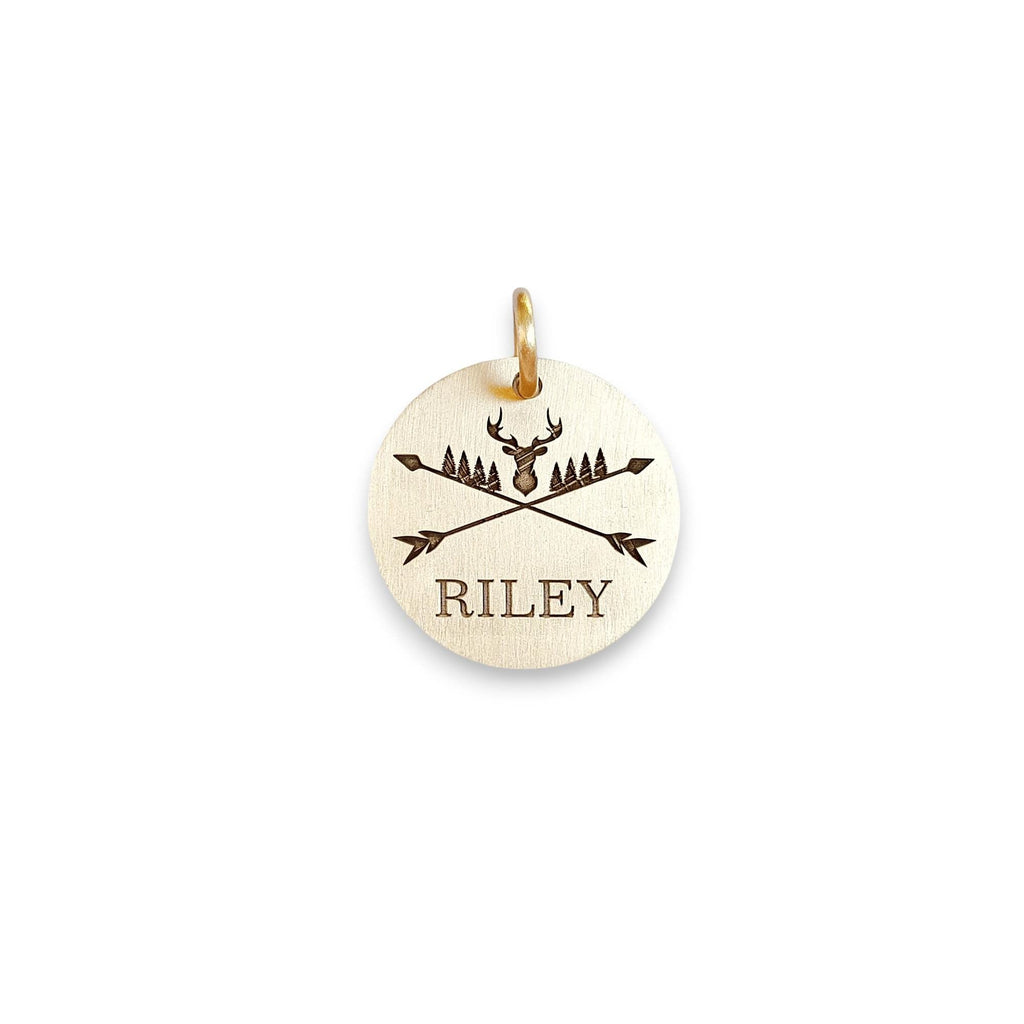 The Inscribed Stag Token | Artisan Deer Pet ID & Custom Engraved Woodland Dog Tag, front view