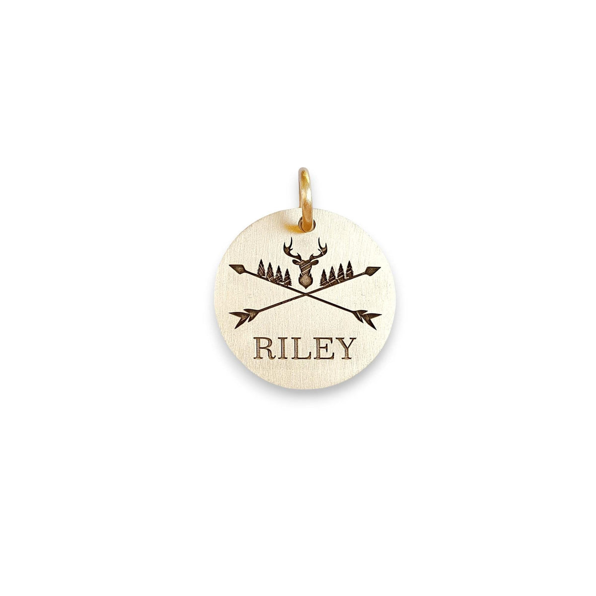 The Inscribed Stag Token | Artisan Deer Pet ID & Custom Engraved Woodland Dog Tag, front view
