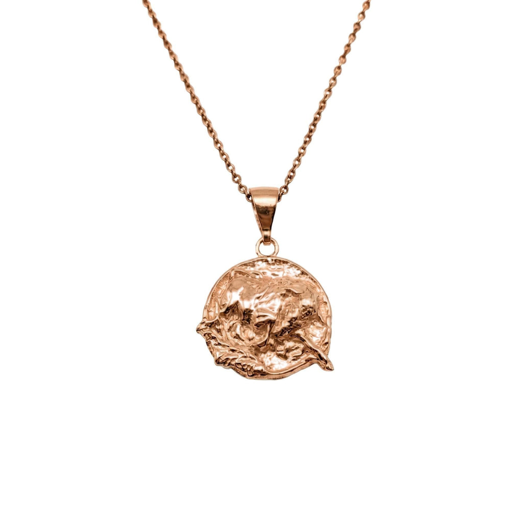 Bull Medallion Necklace | Strength & Resilience Talisman, close-up detail
