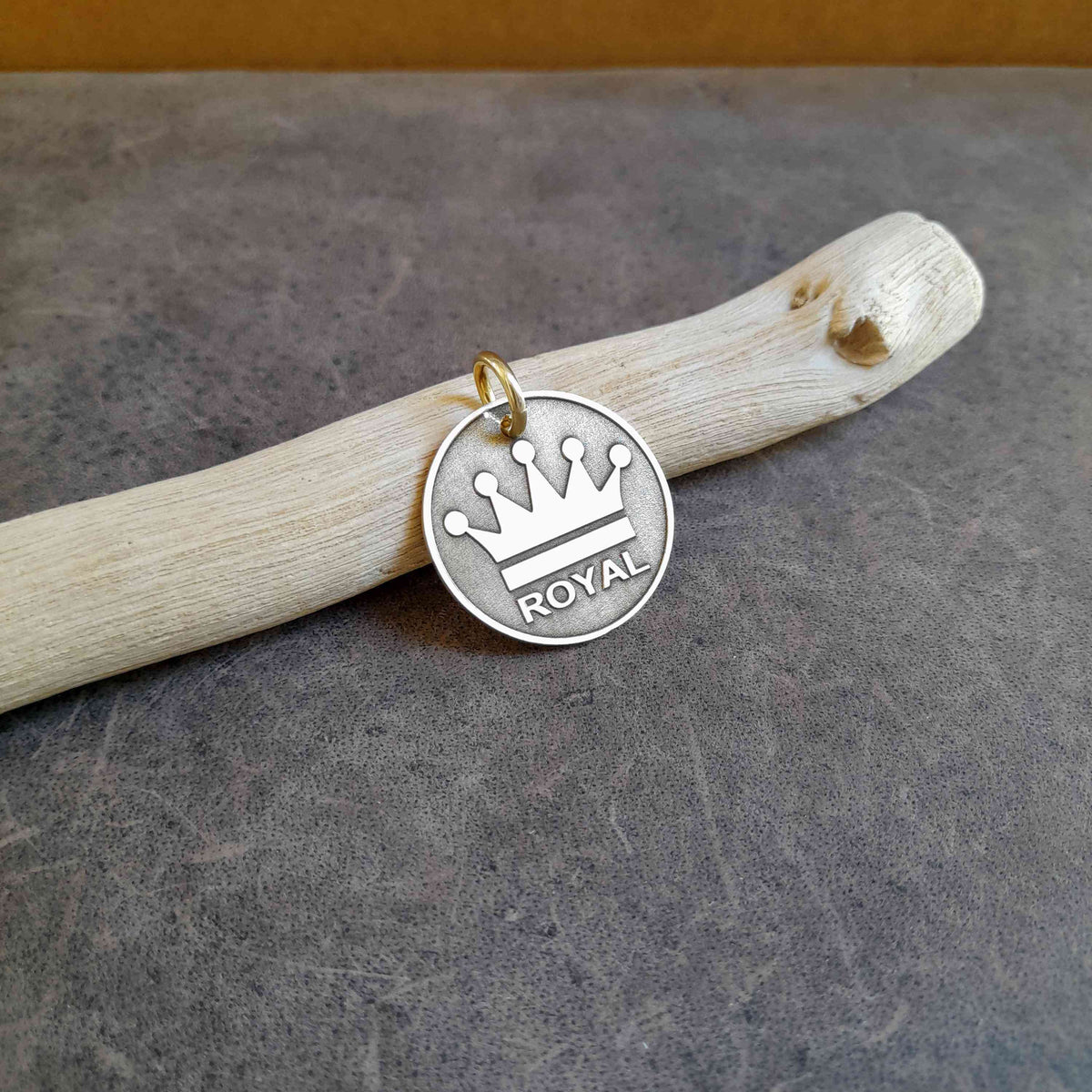 The Sovereign Token | Artisan Crown Pet ID & Custom Engraved Dog Tag, close-up detail