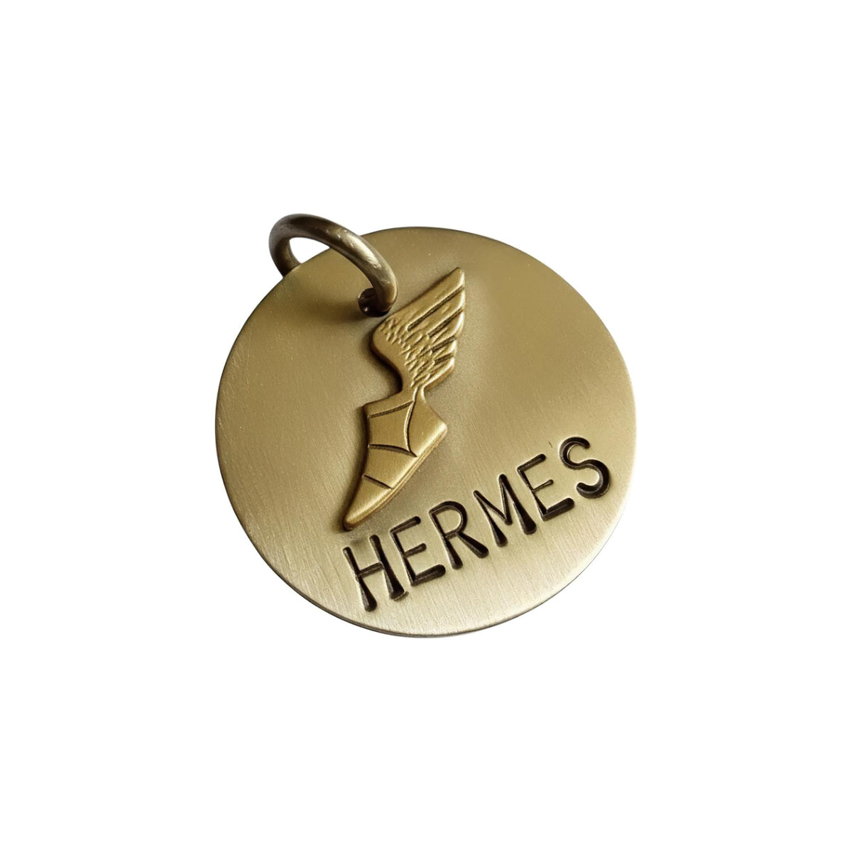 The Divine Messenger Token | Artisan Hermes Winged Sandal Pet ID & Custom Tag, front view