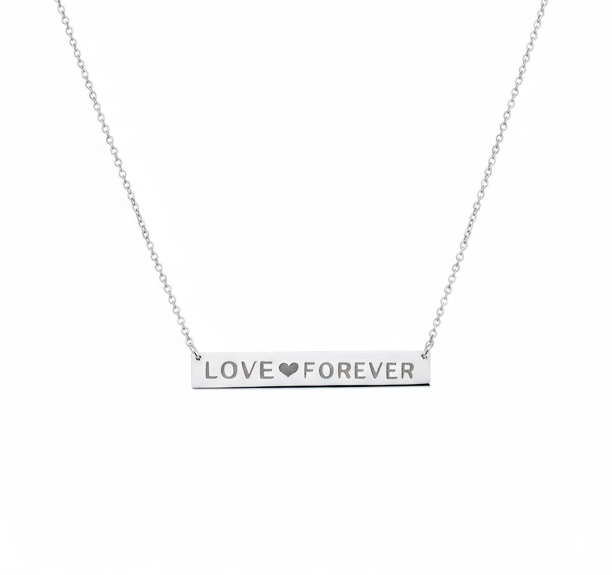 Custom Nameplate Necklace | Engraved Minimalist Bar Talisman, in White Gold Plated finish
