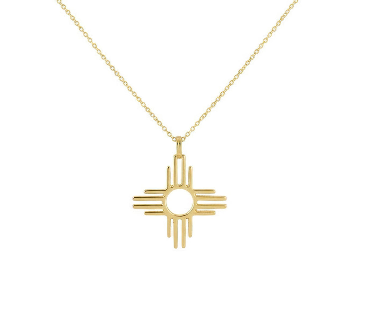 Zia Sun Necklace | Sterling Silver Sacred Geometry Pendant | Southwestern Pueblo Symbol