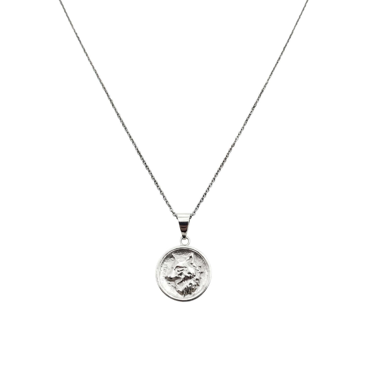 Nordic Wolf Charm Necklace in sterling silver, wolf charm pendant on chain