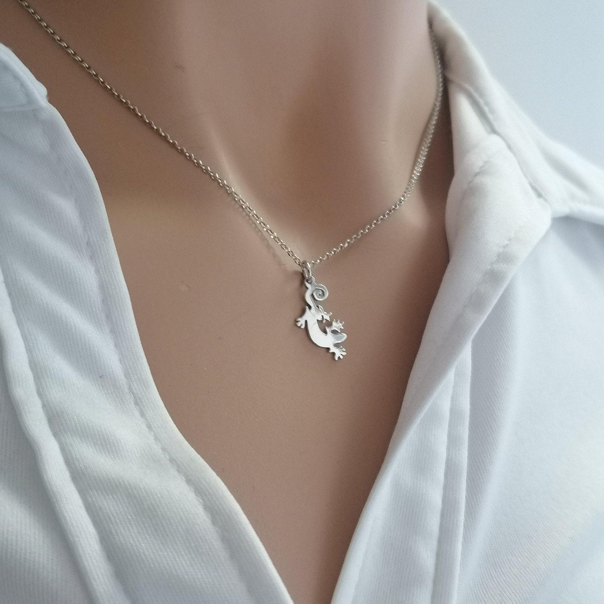 Gecko Necklace | Sterling Silver Lizard Pendant | Renewal & Healing Symbol, styled view