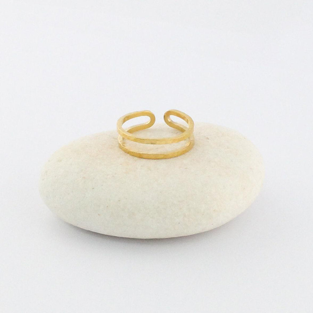Silver Double Band Ring | Adjustable Open Minimalist Design, styled view