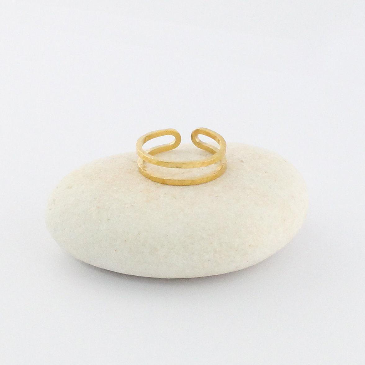 Silver Double Band Ring | Adjustable Open Minimalist Design, styled view