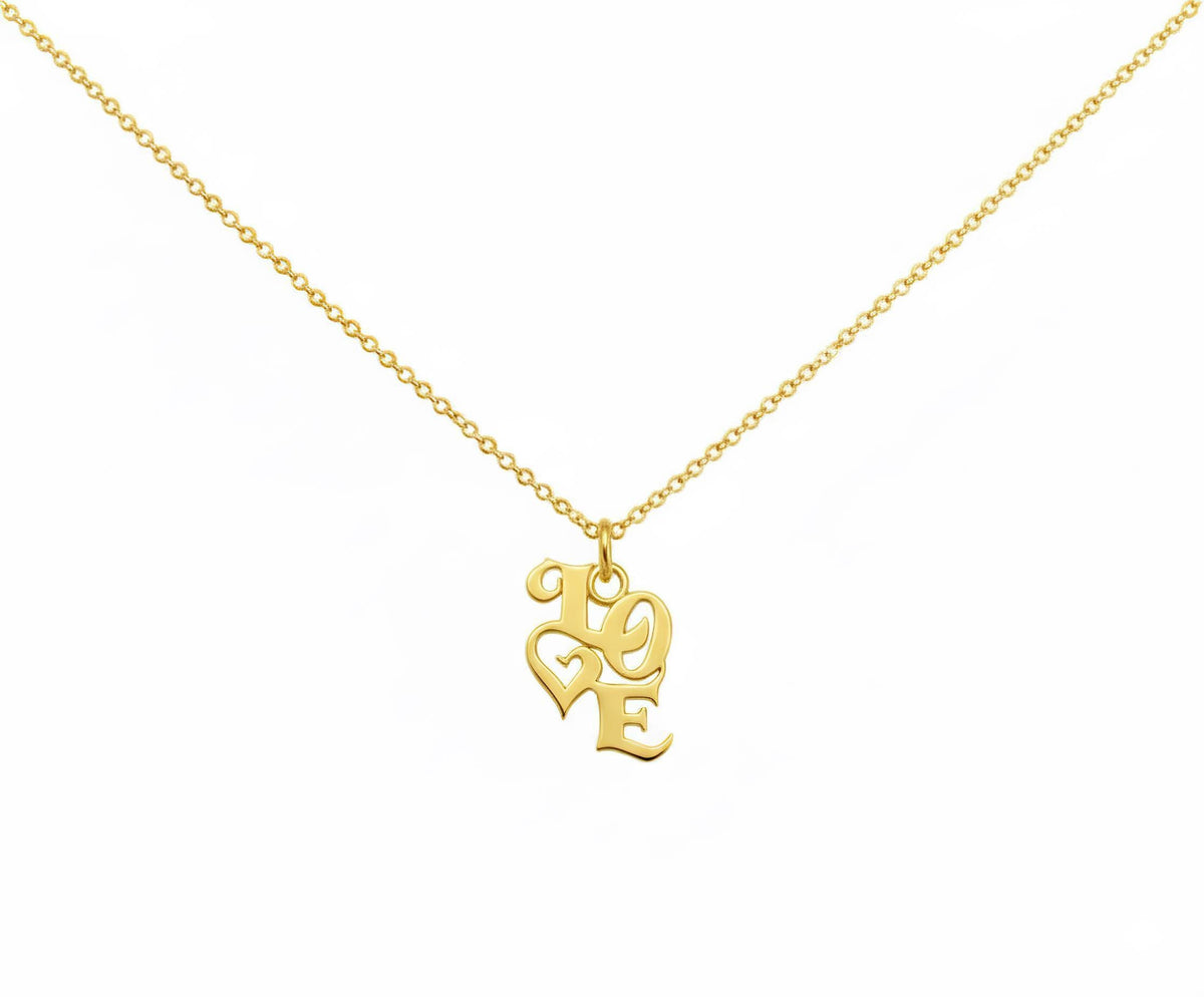 LOVE Script Necklace | Romantic Sentiment Talisman, in Yellow Gold Plated finish