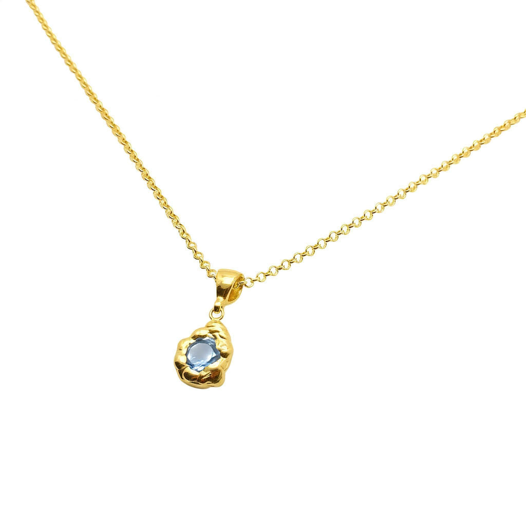 Light Blue Droplet Pendant | Free-Form Wax Cast Water Talisman, in Yellow Gold Plated finish