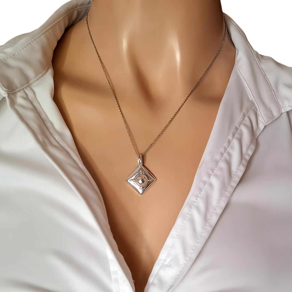 Armor Shield Necklace | Geometric Protection Pendant, styled view