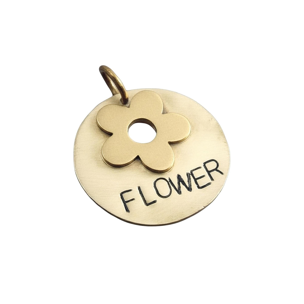 The Wildflower Token | Artisan Floral Pet ID & Custom Dog Tag, in Brass with Brass Top finish