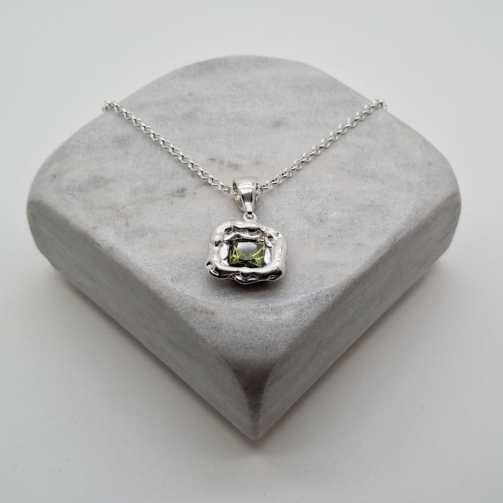Olive Green CZ Pendant | Forest Earth Talisman, alternate angle