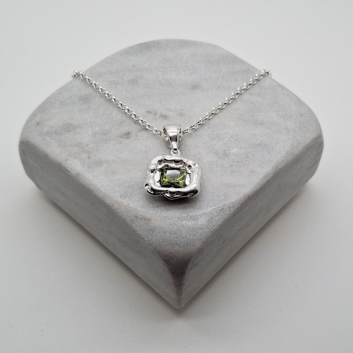 Olive Green CZ Pendant | Forest Earth Talisman, alternate angle