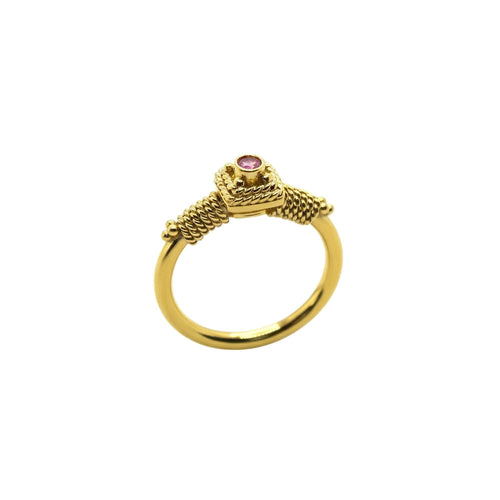Ancient Greek Garnet Ring | Archaic Granulation Band, in Yellow Gold Plated finish