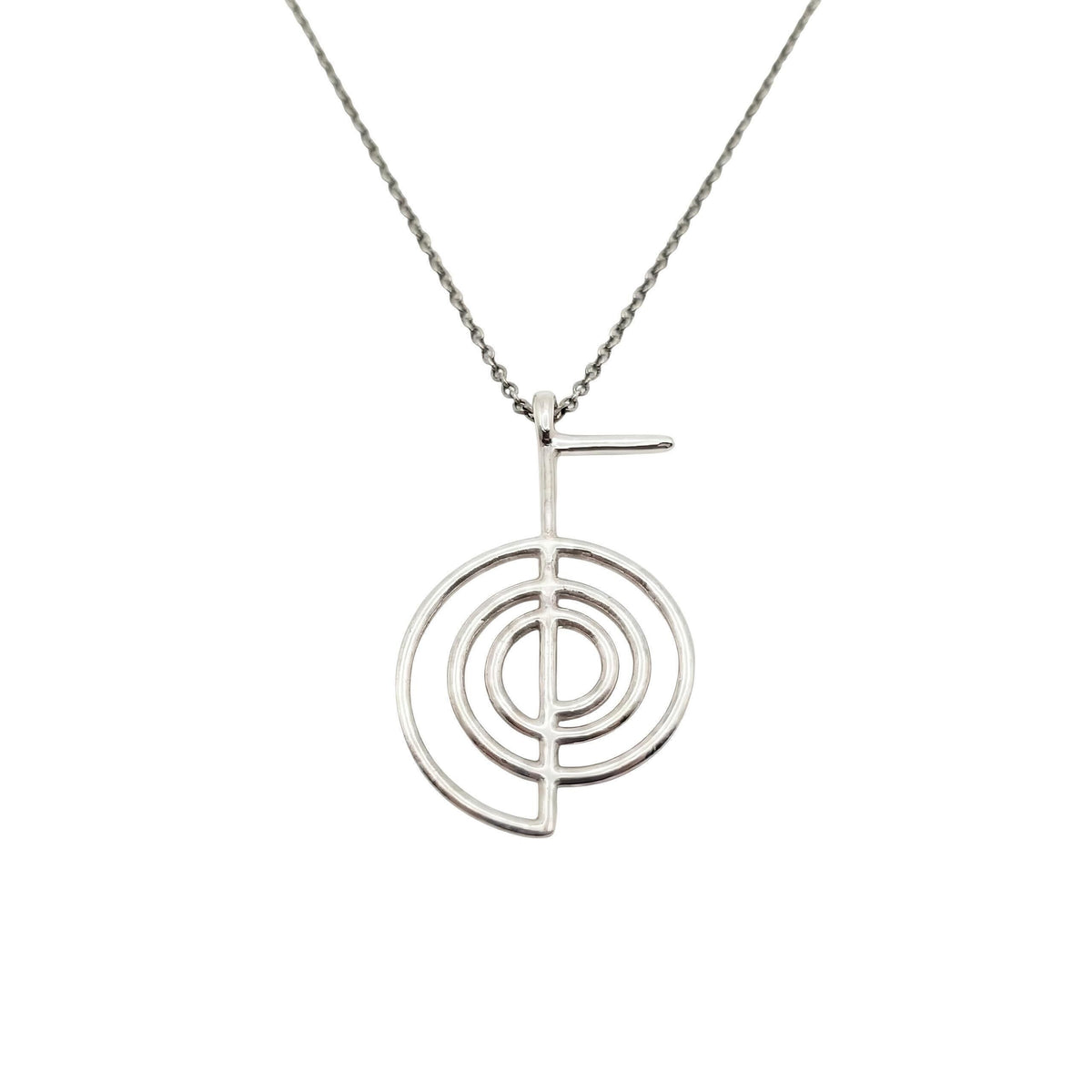 Cho Ku Rei Necklace | Gold Plated Reiki Symbol Pendant | Energy Healing Talisman, in White Gold Plated finish