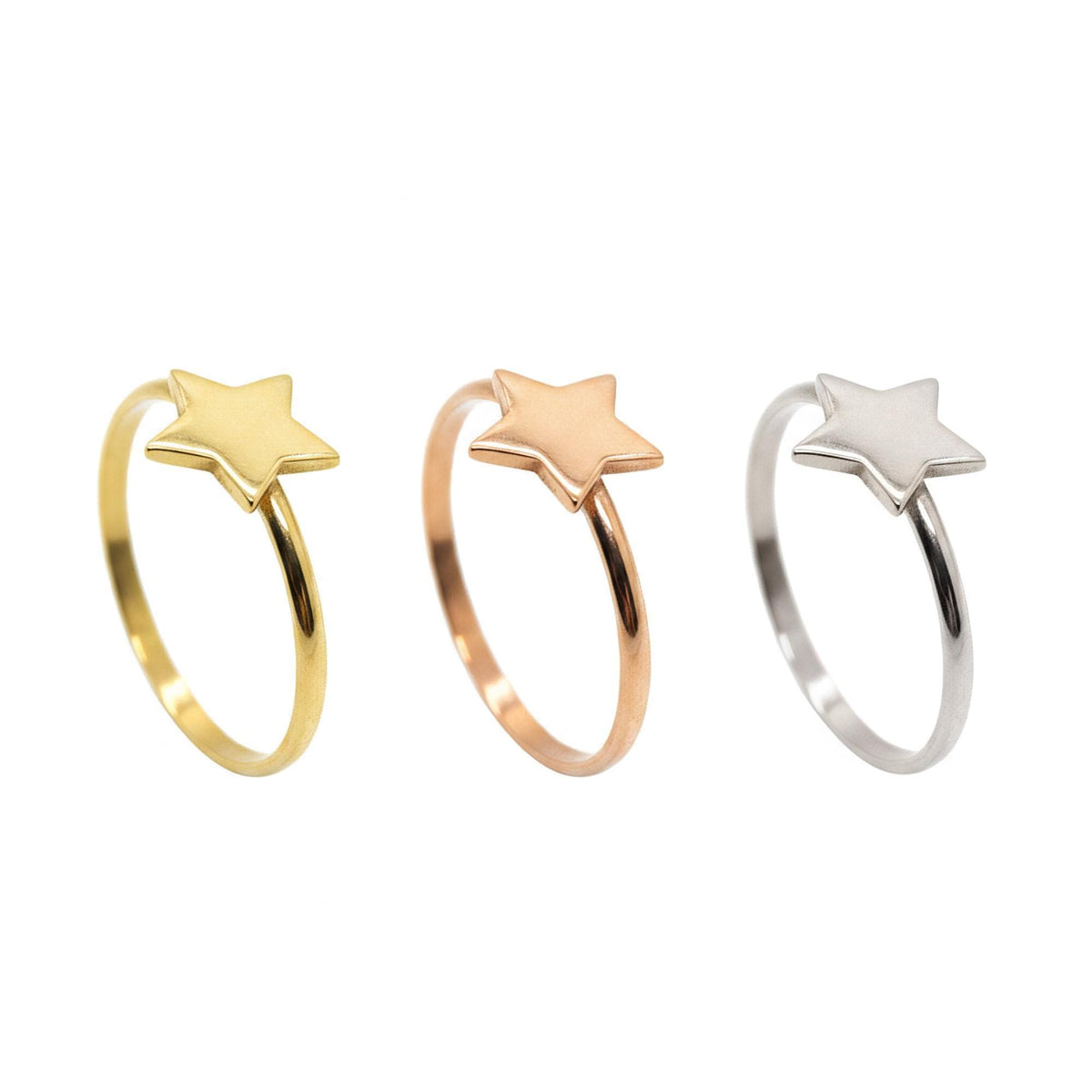 Dainty 14K Gold Star Ring | Minimalist Celestial Stacking Band | Solid Gold Wishing Star, alternate angle