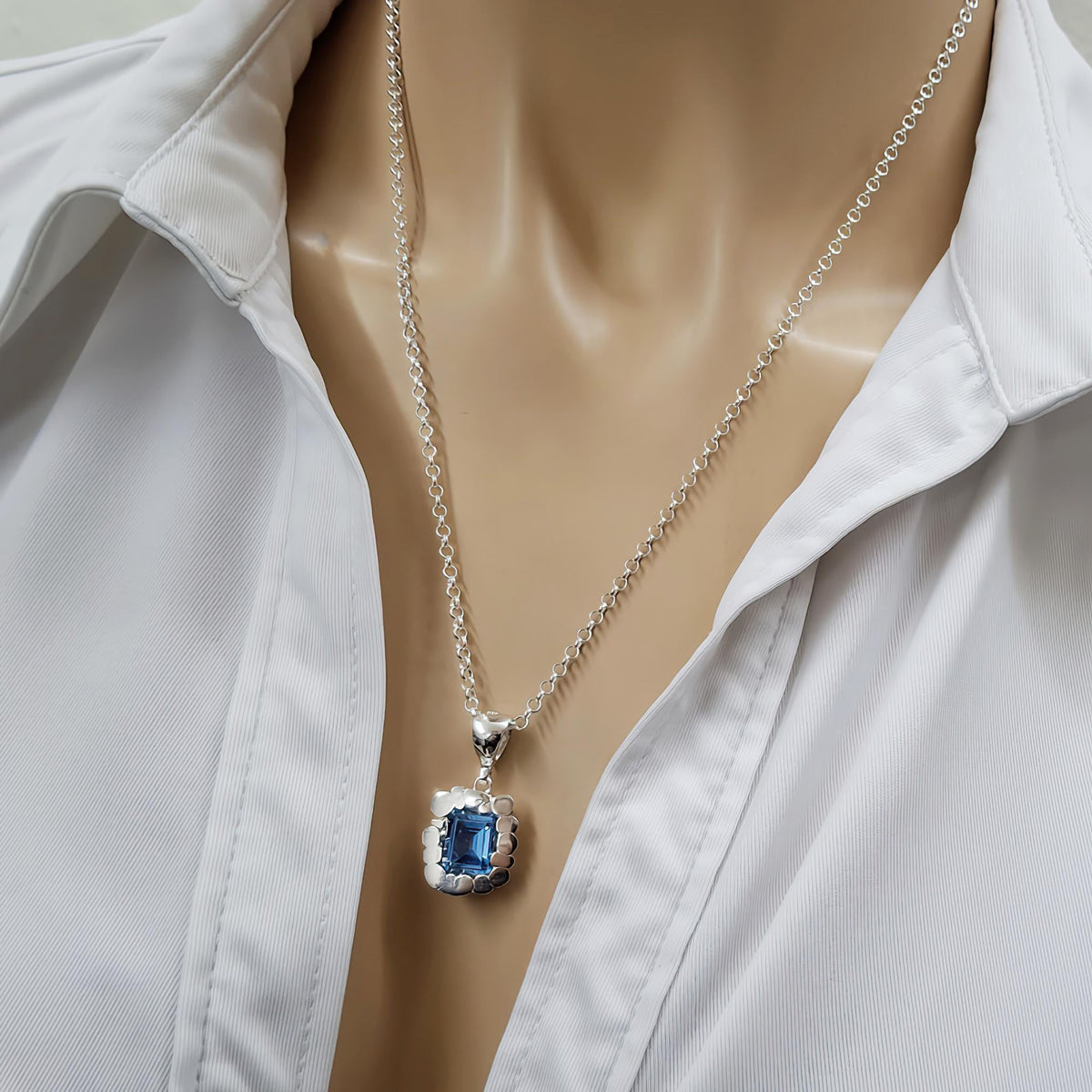 Blue CZ Square Pendant | Serenity & Balance Talisman, close-up detail