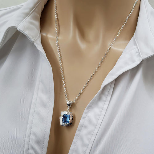 Blue CZ Square Pendant | Serenity & Balance Talisman, close-up detail