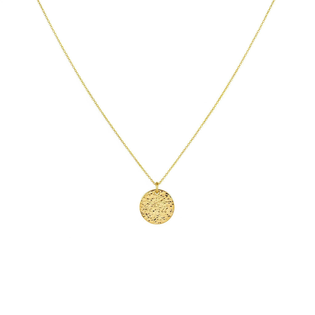 Hammered Disc Necklace | Minimalist Everyday Talisman, in Yellow Gold Plated finish