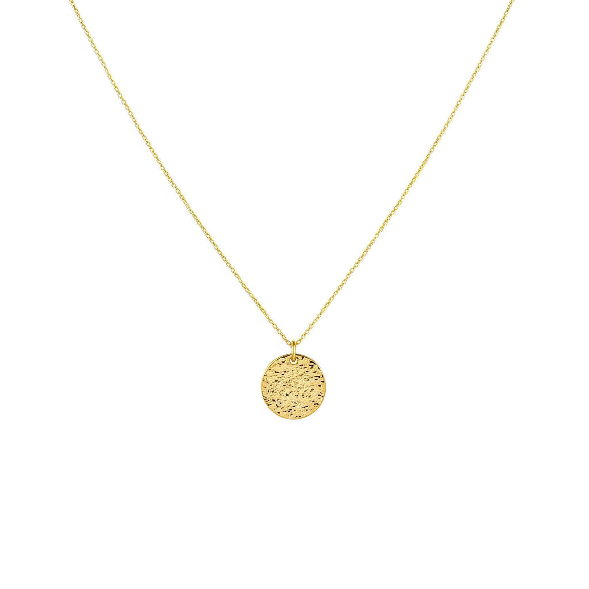 Hammered Disc Necklace | Minimalist Everyday Talisman, in Yellow Gold Plated finish