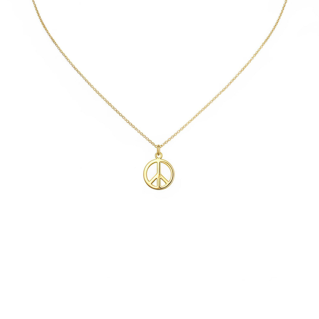 Dainty Peace Sign Necklace | Minimalist Serenity Talisman, in Yellow Gold Plated finish