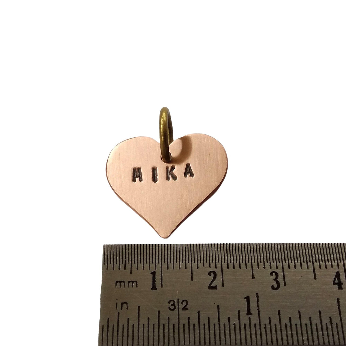 Heart Cat Tag, Custom Pet ID, Handmade Kitten Collar Tag, close-up detail