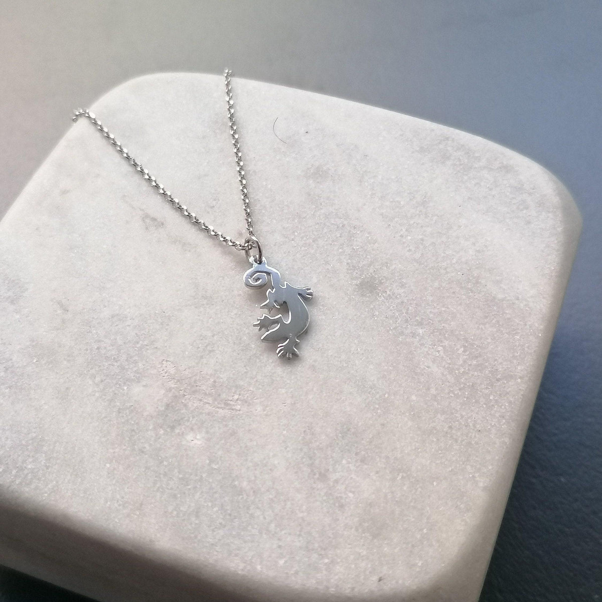 Gecko Necklace | Sterling Silver Lizard Pendant | Renewal & Healing Symbol, close-up detail