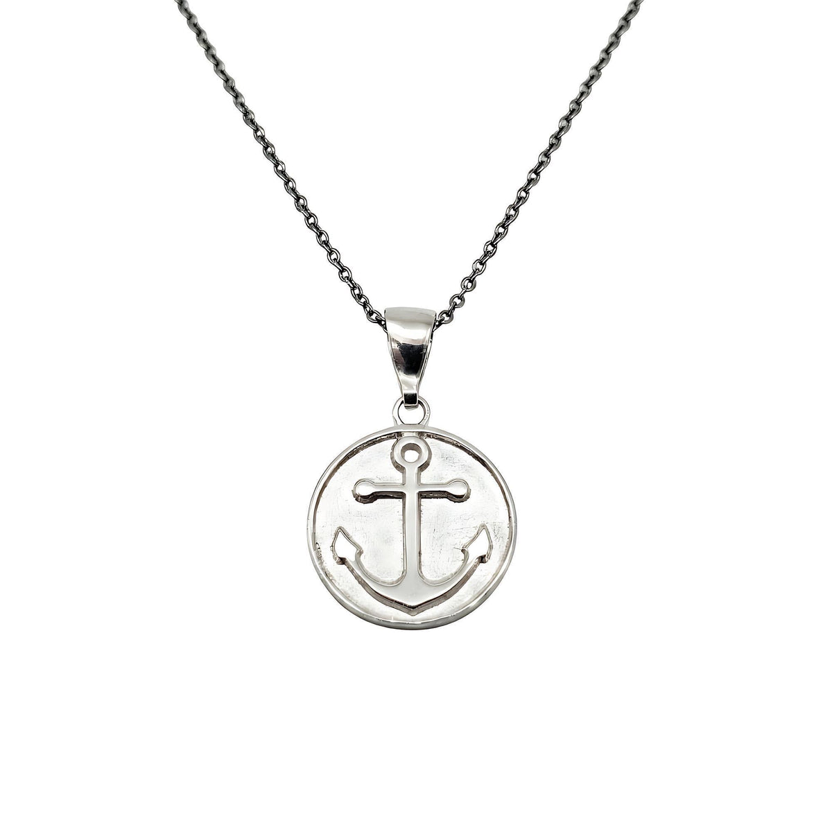 Anchor Medallion Necklace | Symbol of Hope & Stability, in White Gold Plated finish