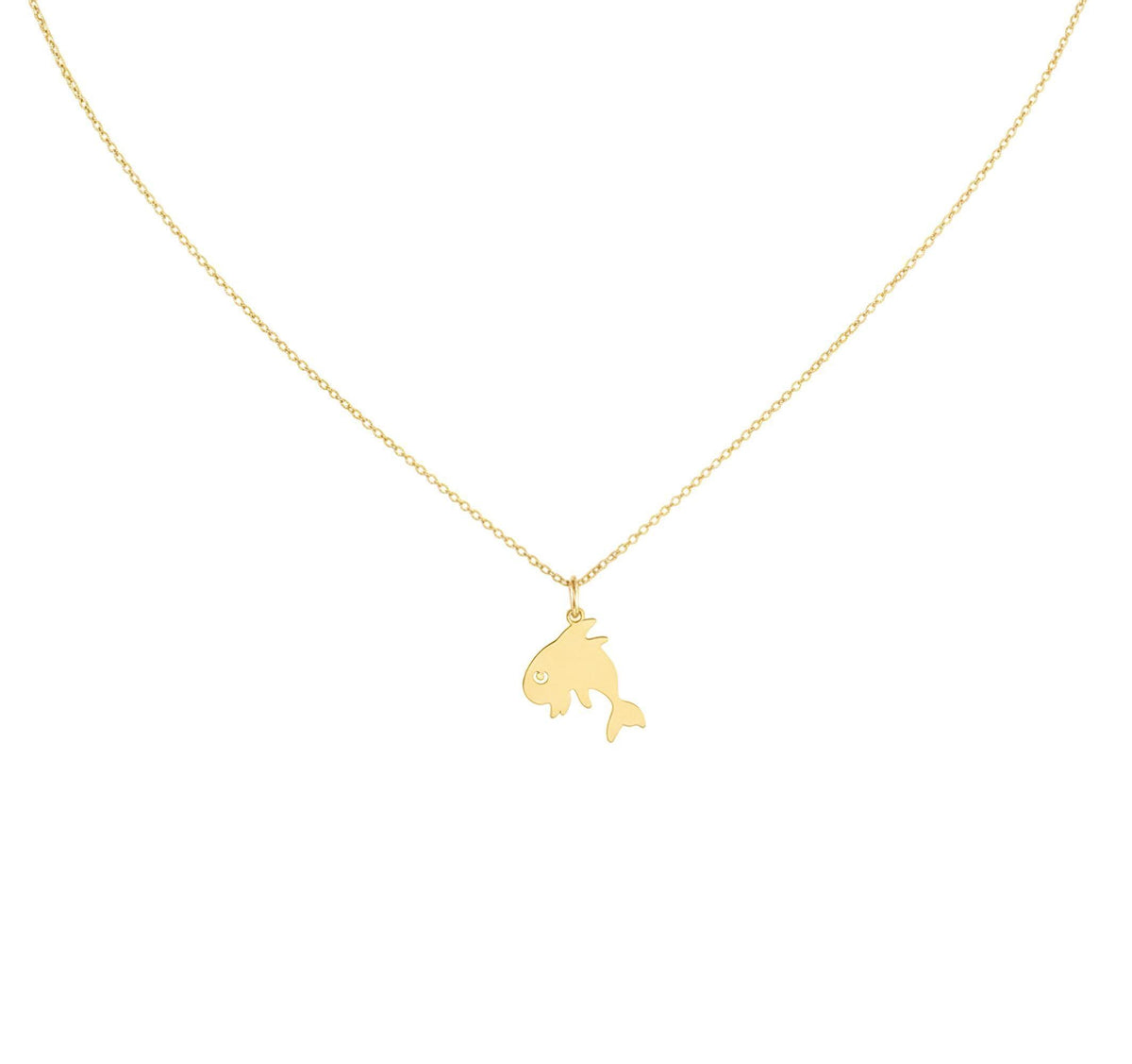Dainty Dolphin Necklace | Sterling Silver Ocean Spirit Animal Charm | Playful Good Luck Pendant, in Yellow Gold Plated finish