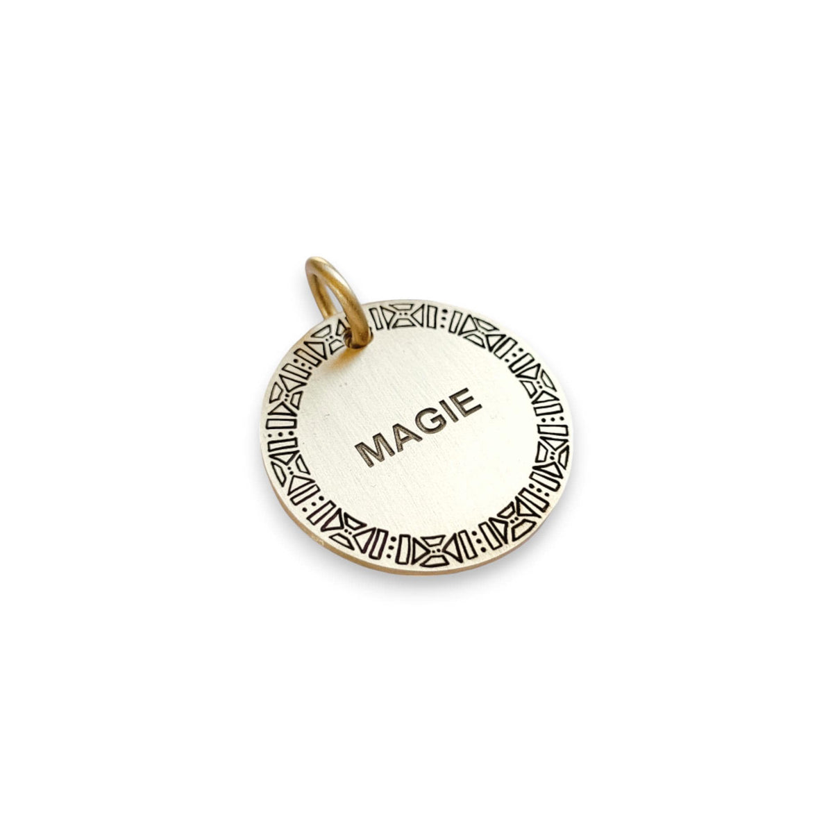 The Heritage Motif Token | Artisan Native Pattern Pet ID & Custom Engraved Dog Tag, additional detail