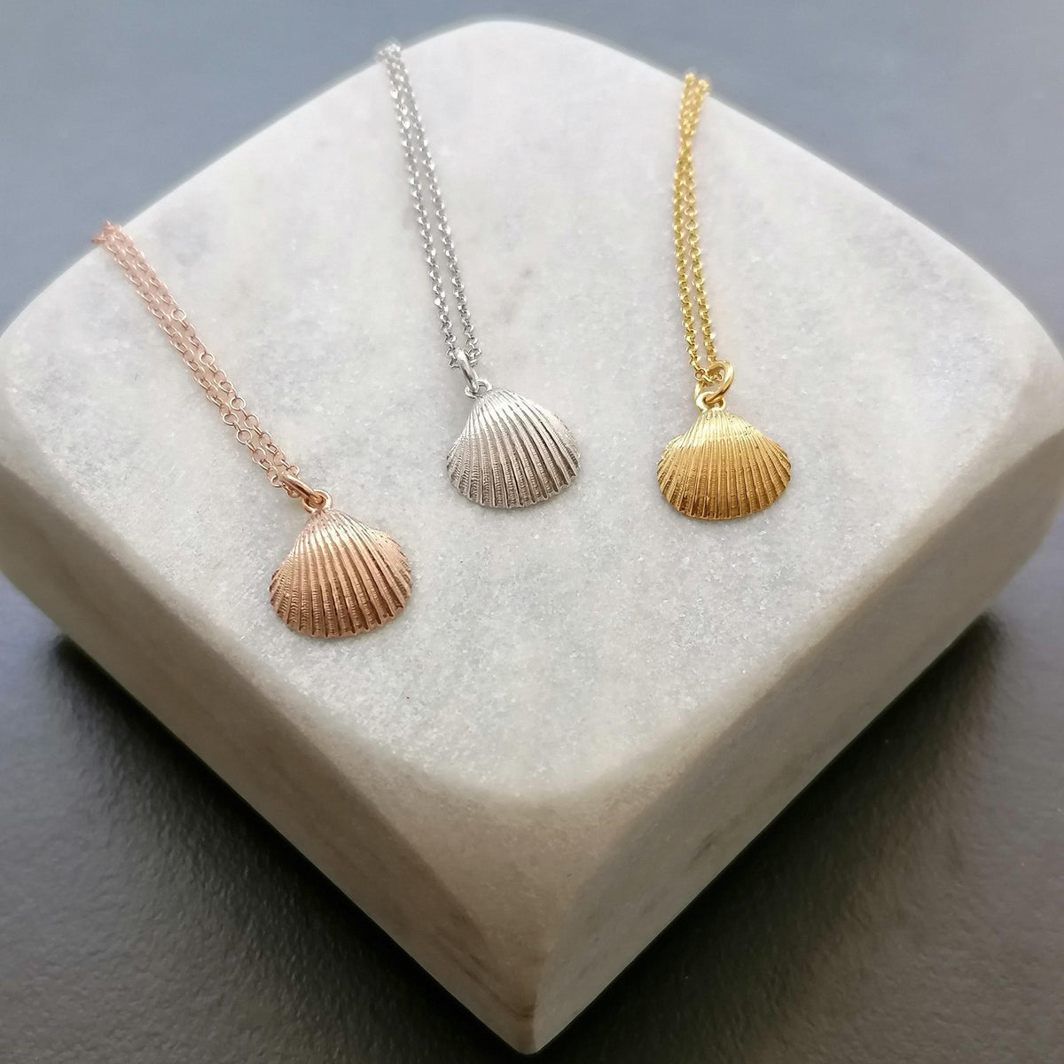 Seashell Charm Necklace | Solid Gold Ocean Talisman | 14K Heirloom Jewelry, additional detail