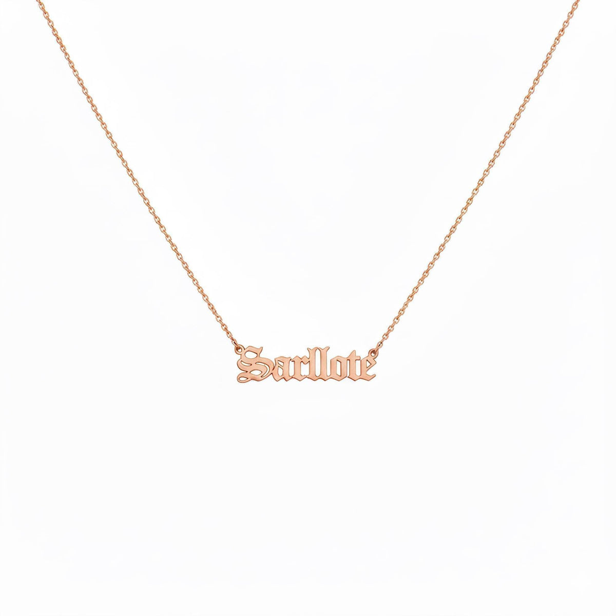 Old English Name Necklace | Custom Gothic Identity Talisman, in Rose Gold Plated finish