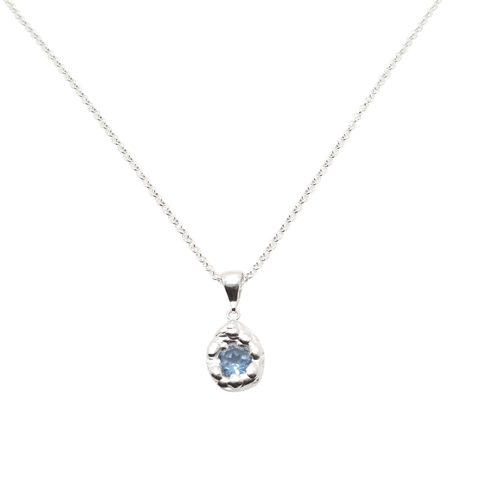 Free-Form Droplet Necklace | Light Blue CZ Talisman, front view